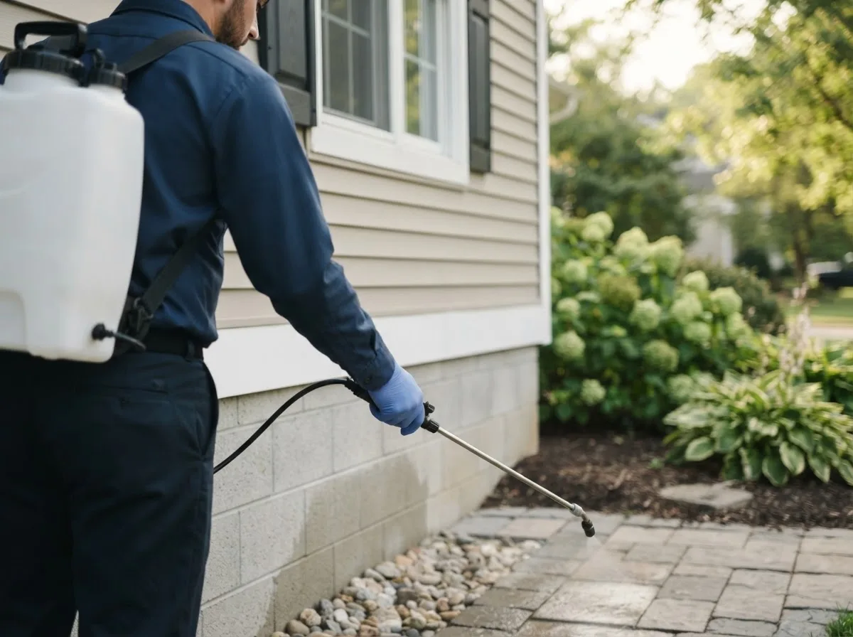 Pest control technician inspecting a home in Bradenton Beach, FL